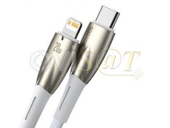 Cable de datos de alta calidad blanco Baseus CADH000102 Glimmer Series de carga rápida 20W con conectores USB Tipo C a Lightning 8-pin de 2m longitud, en blister